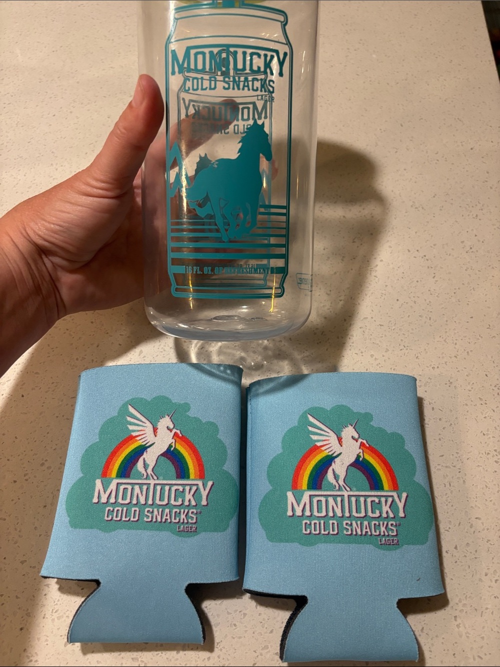 Nalgene Montucky Cold Snacks Clear Water Bottle with Teal Horse Graphic and Lime